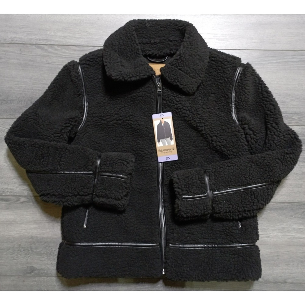 BearPaw Faux Fur Jacket Adult Womens X-Small Black Teddy Coat
